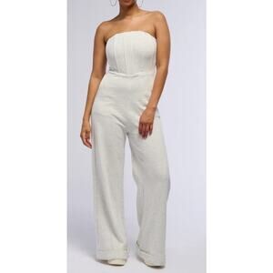 Akira Jumpsuit Shes So Chic French Terry Strapless Wide Leg US Womens M